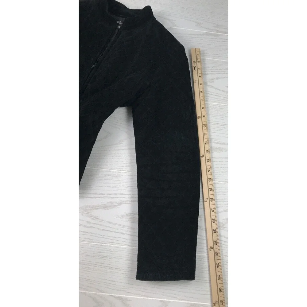Willi Smith Leather Jacket Womens Large Black Suede Quilted Pattern Zip Preppy - Picture 5 of 9